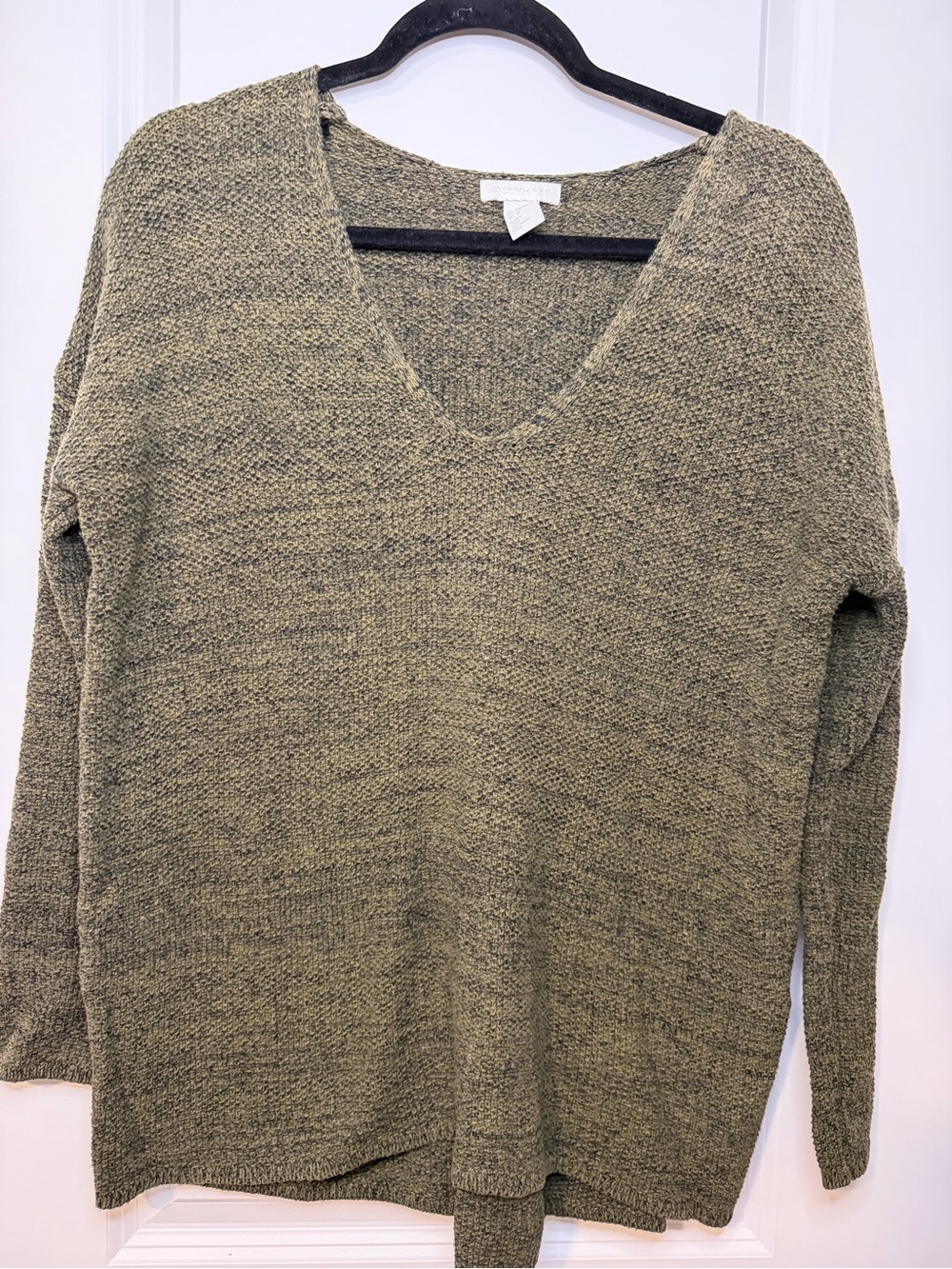 H and M Olive Green V Neck Knit Sweater Fall Sweater Weather Casual